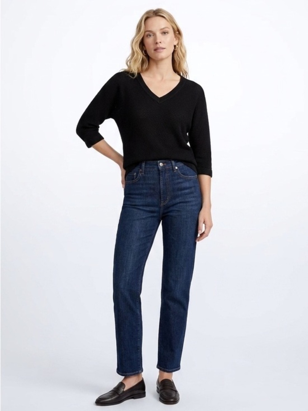 Club Monaco Black Knit V Neck Top Size Small Cotton